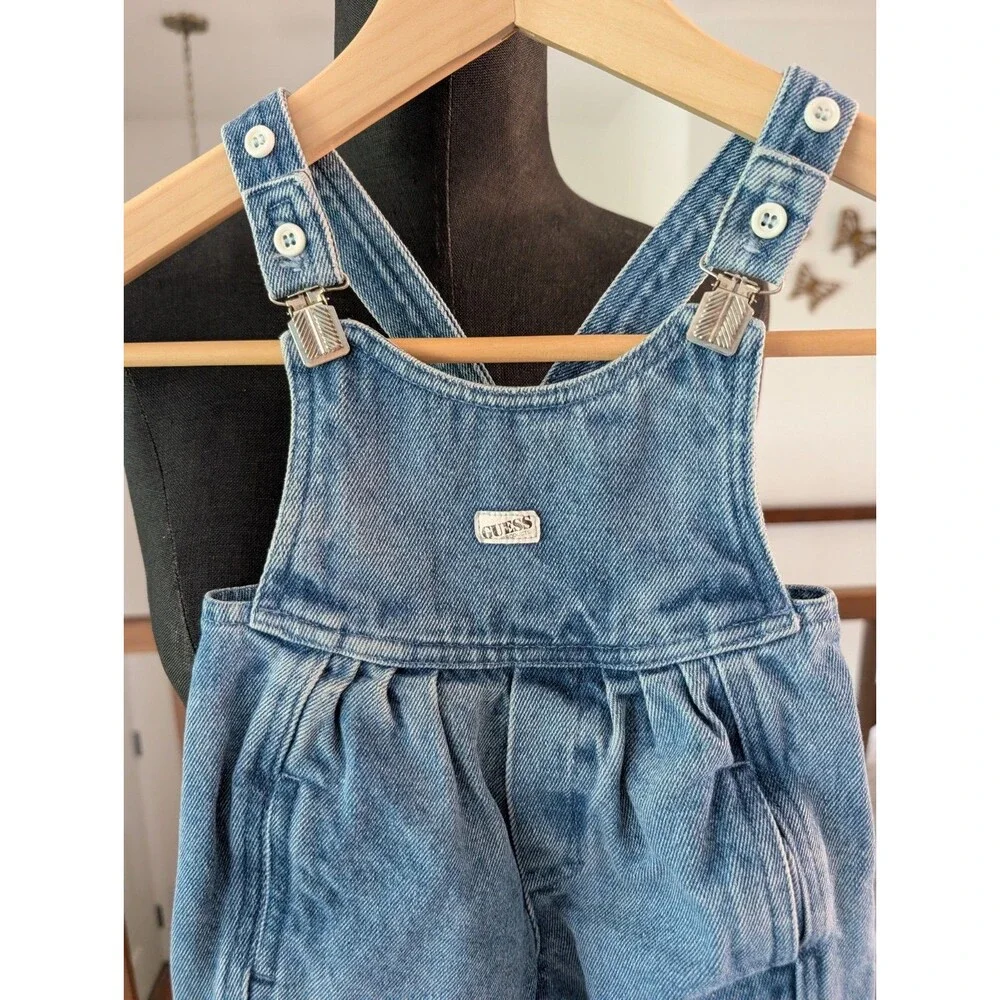 Vintage GUESS CLIP Overalls Georges Marciano USA Baby Girls Denim Size 12 Months